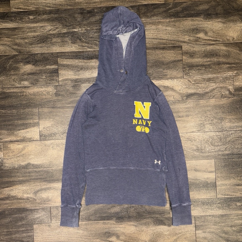 Under Armour Distressed US Navy Fleece Pullover Hoodie Faded Blue Women's Small
